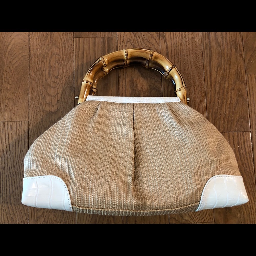 NWOT Loft woven handbag with bamboo handles